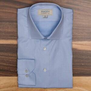 NEW HAGEN men's small check dress shirt in blue